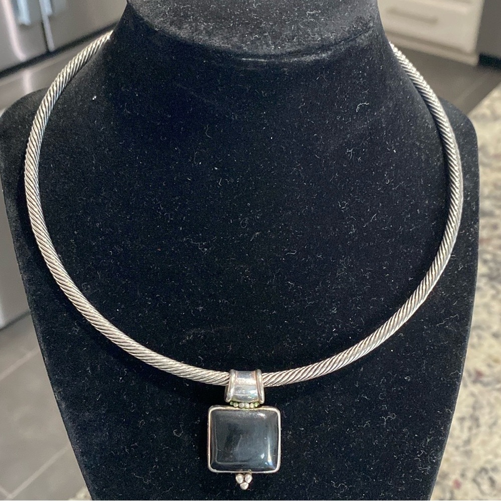 Contemporary‎ silver square pendant cable twisted wire collar statement necklace